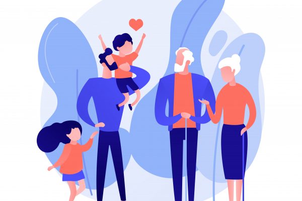 Descendant abstract concept vector illustration. Line of ancestors, persons offspring, grandson granddaughter, generations relationships, happy grandfather, family together abstract metaphor.